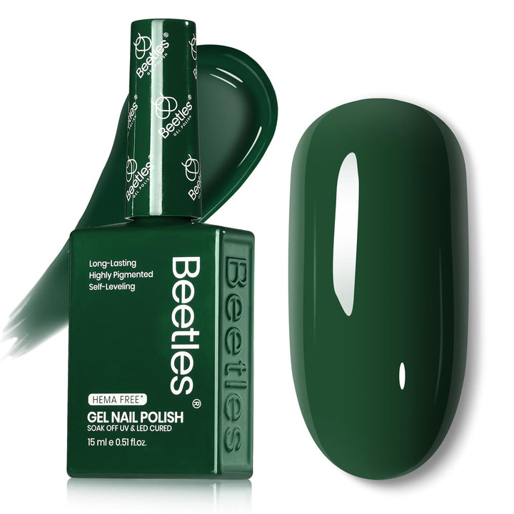 Beetles front bottle showing rainforest green polish and easy shade selection