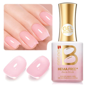 Beetles bottle front packaging showing elegant nude pink shade and label benefit