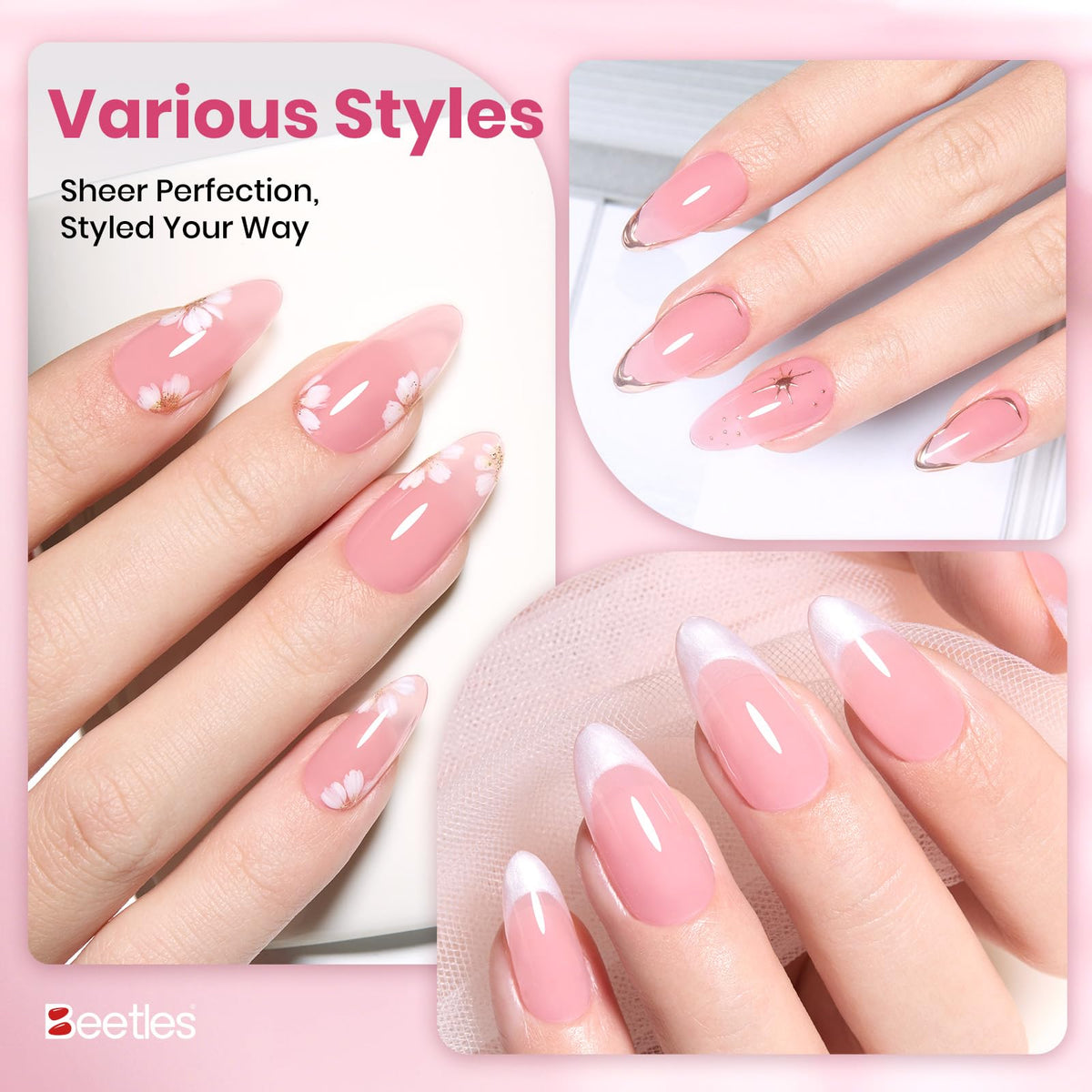 Beetles nail swatch showing one-to-three layers for customizable opacity benefit