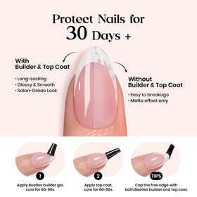 Beetles Gel Polish almond tip edge close-up, illustrating 0.4mm thickness for durability