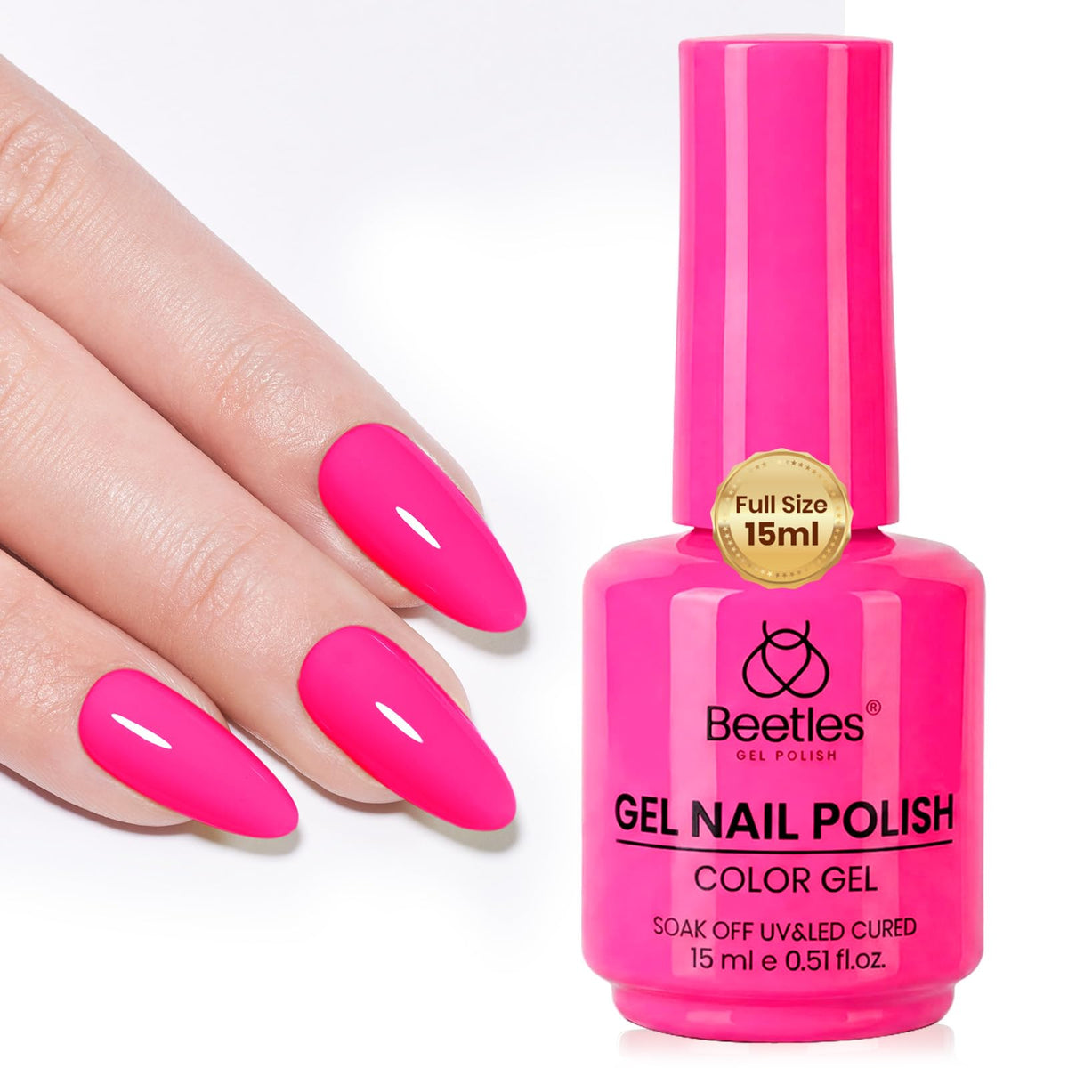 beetles DragonfruitPink cured nails under LED showing high-gloss durable finish