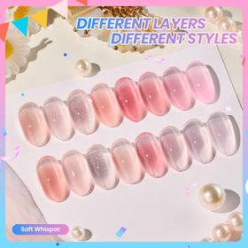 beetles eight bottles arranged to show full nude-pink color range