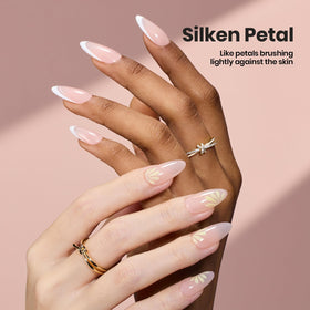 beetles gel polish finished nails lifestyle shot showing durable natural look