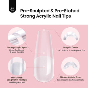 beetles finished long coffin nails on hand illustrating salon look and durable shine
