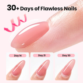 beetles finished nails in rosy and glitter pink on hands portraying salon-quality results