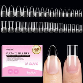 beetles flat-x front packaging showing almond square tips and quantity benefit