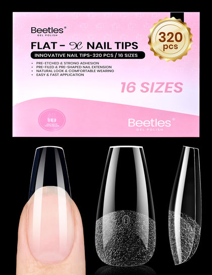beetles brand front packaging showing 320 coffin tips and sizes for convenience