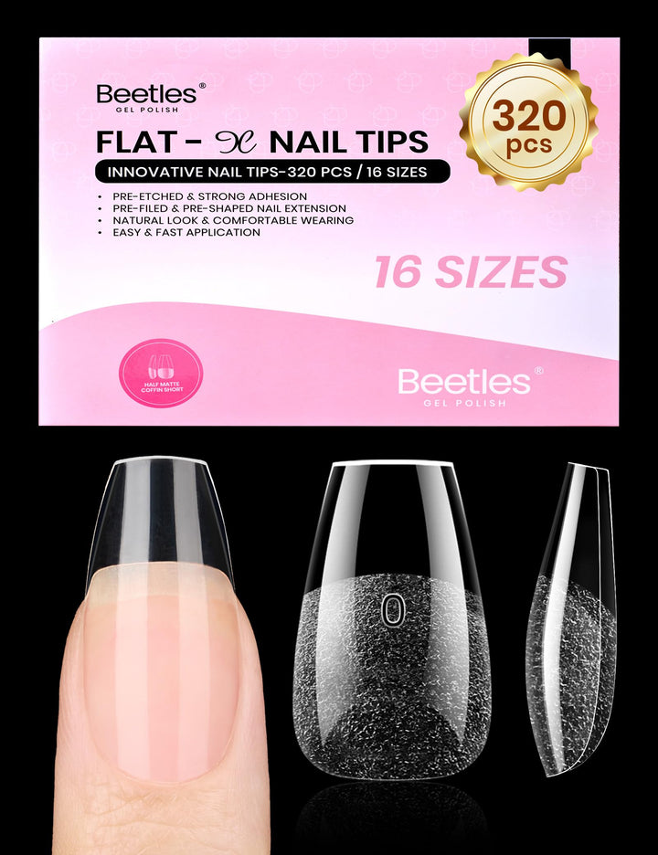 Beetles Gel Polish front packaging showing 320pcs and coffin shape benefit