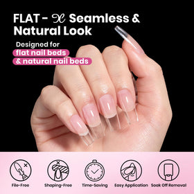 Beetles Flat-X side profile showing gentle arch that fits flat natural nail beds
