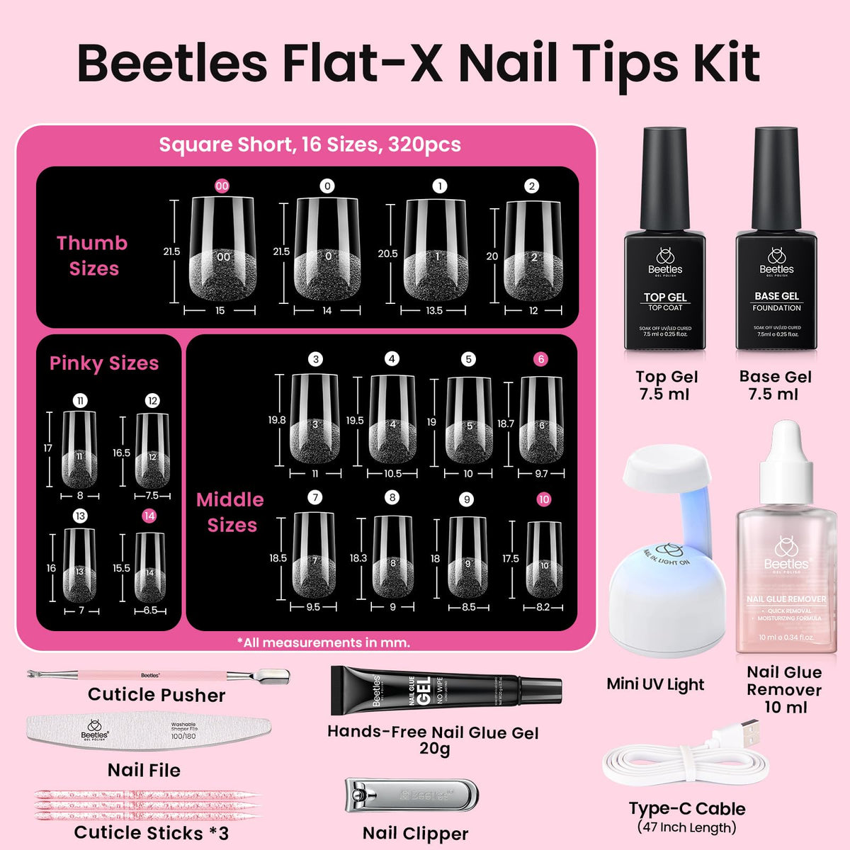 beetles gel polish arranged tips showing 16 sizes for precise matching