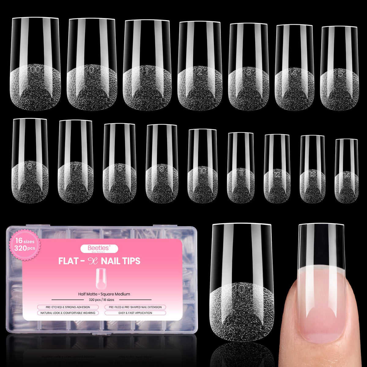 Beetles flat-x front packaging showing 320 clear tips and brand for quick selection