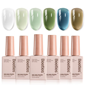 Beetles front packaging showing six forest veil jelly gel bottles and colors benefit gift-ready kit