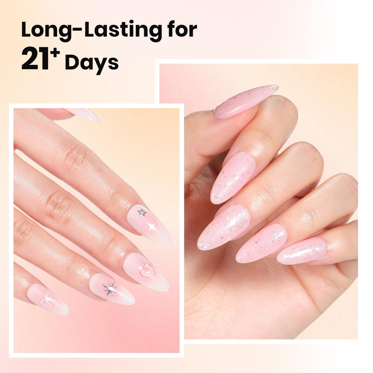 Beetles neutral sheer finish on French-style nails showing flexible long-wear