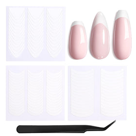 beetles brand sheet pack spread showing three arc styles for precise French tips