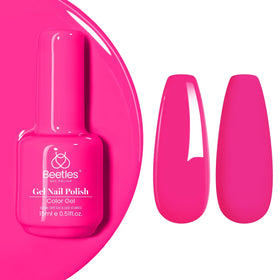 Beetles Gel Polish front bottle showing hot pink color and clear branding