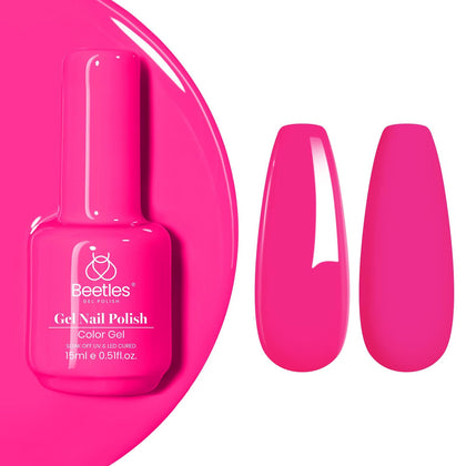 Beetles Gel Polish front bottle showing hot pink color and clear branding
