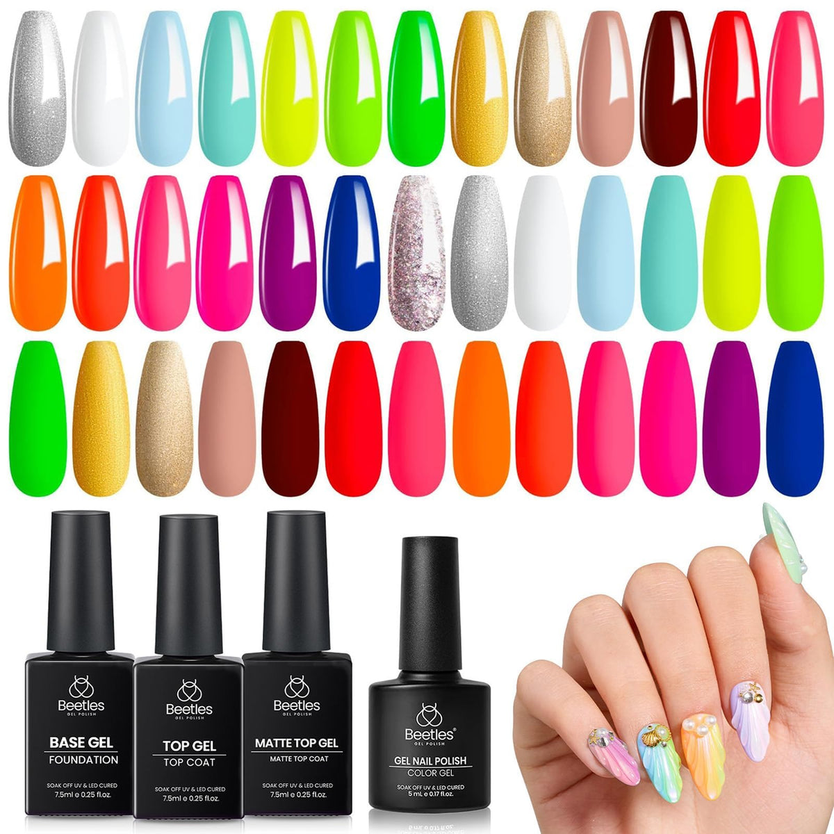 beetles front packaging and bottles showing full neon color range benefits quick shade selection