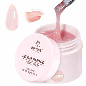beetles jar front view showing pink glitter gel and compact size for travel