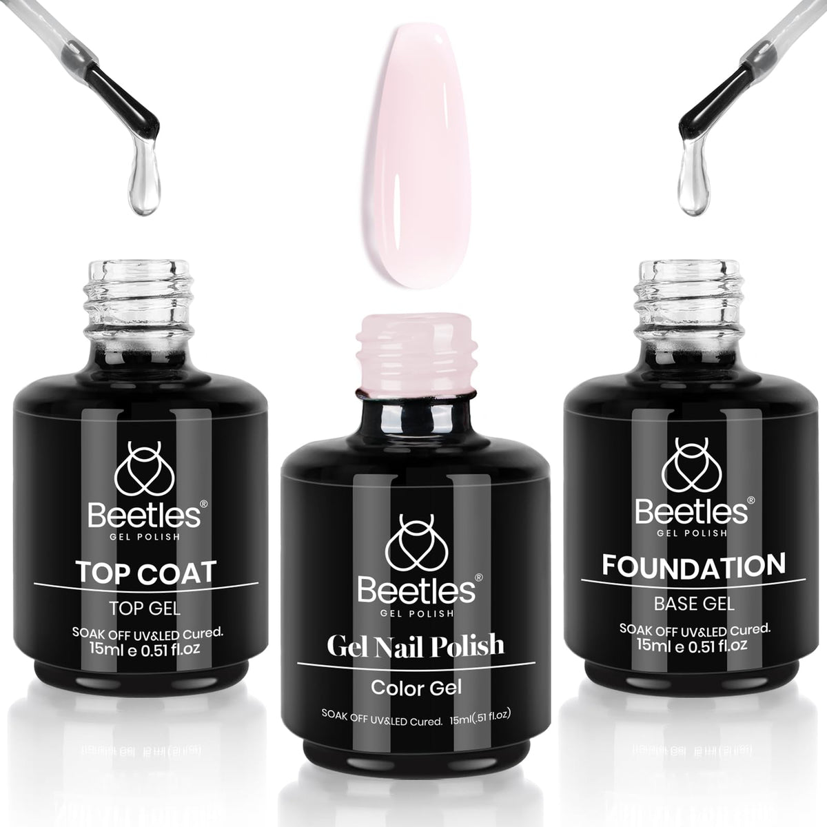beetles Gel Polish front packaging showing all three bottles and benefits