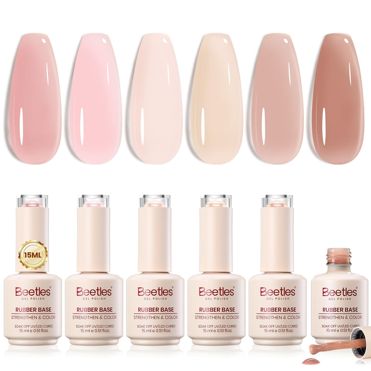 Beetles front packaging displaying six neutral base gel colors for convenient selection