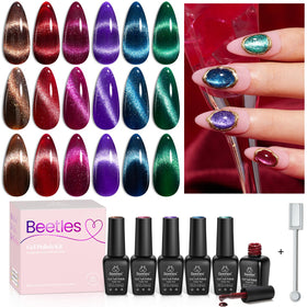 beetles front packaging showing six gel polish bottles and magnet, highlights set
