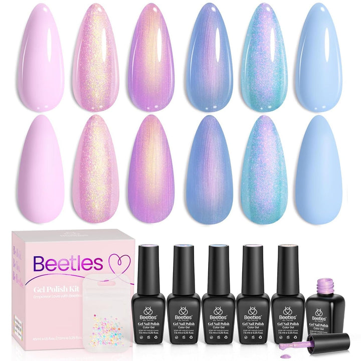 Beetles front packaging showing six gel polish bottles and spring colors for versatile looks