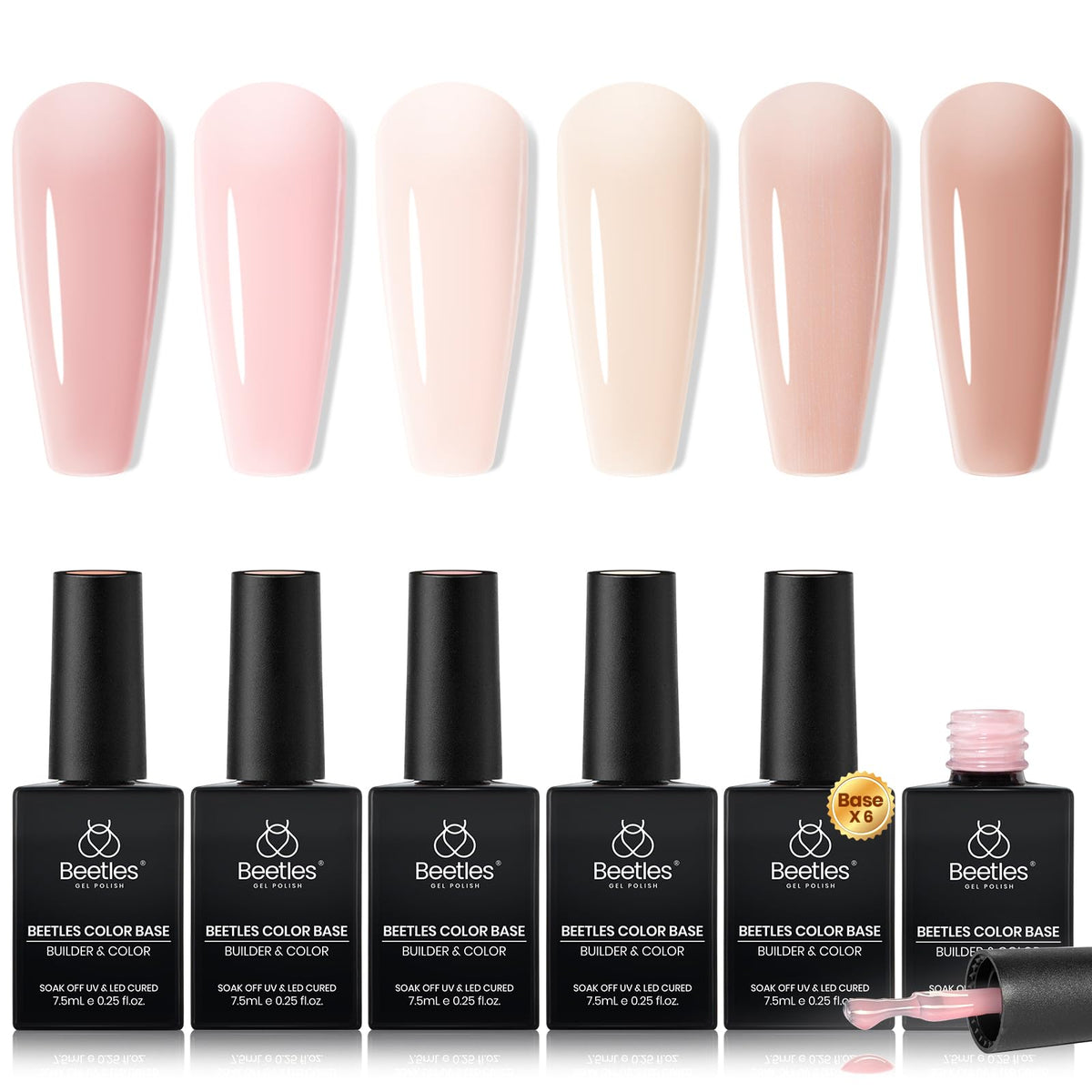 beetles front packaging showing six nude gel polish bottles and compact gift-ready display