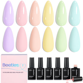 Beetles front packaging displaying six dessert-inspired pastel gel polishes with neat presentation