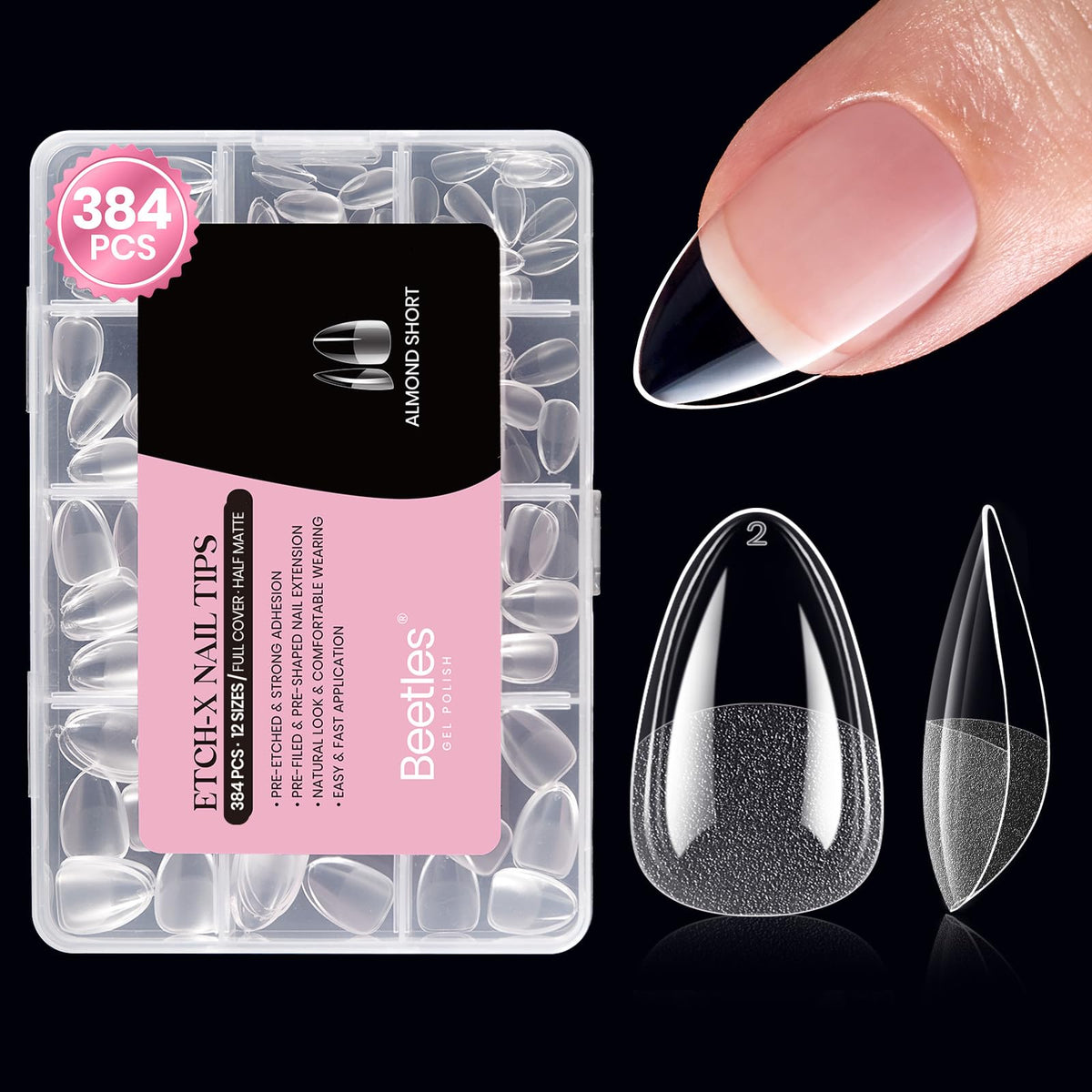 Beetles front packaging showing 384 almond short tips and brand for value