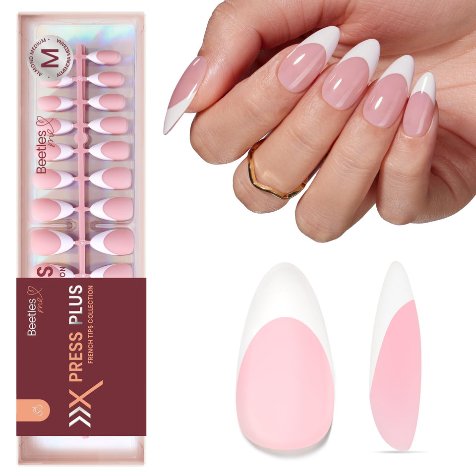 Beetles front packaging showing 210pcs set and pink French tips benefit convenience