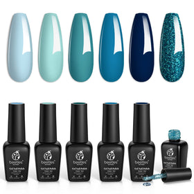Beetles front packaging blue teal set showing six gel bottles and jewel tones for gifting
