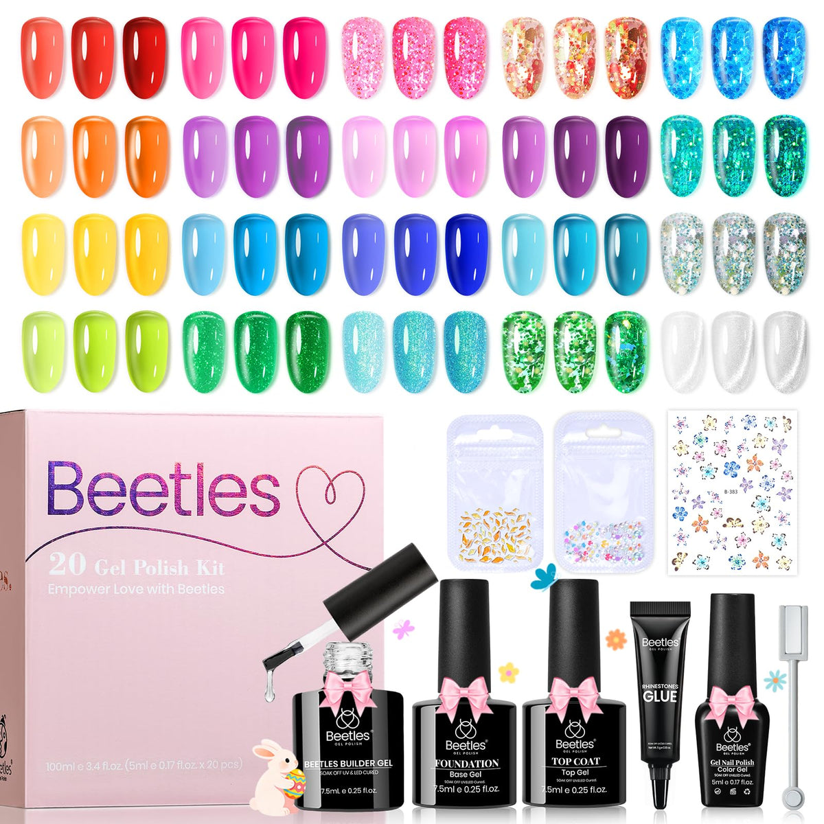 beetles front packaging showing full 20-color kit and accessories for easy identification and value