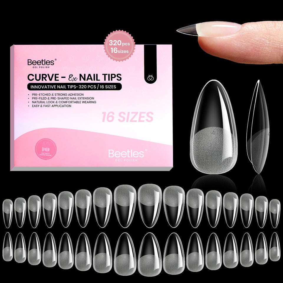 beetles front packaging showing 320pcs kit and almond shape for easy identification