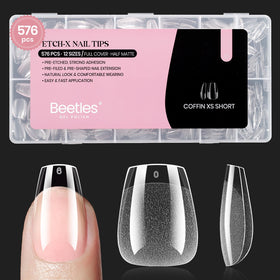 Beetles Gel Polish front packaging showing 576 extra-short coffin tips for easy styling