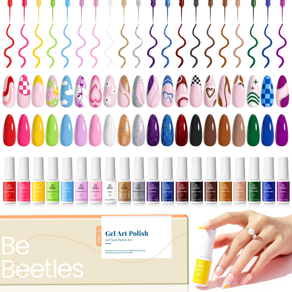 Beetles front packaging showing 20 colorful gel liners for varied designs