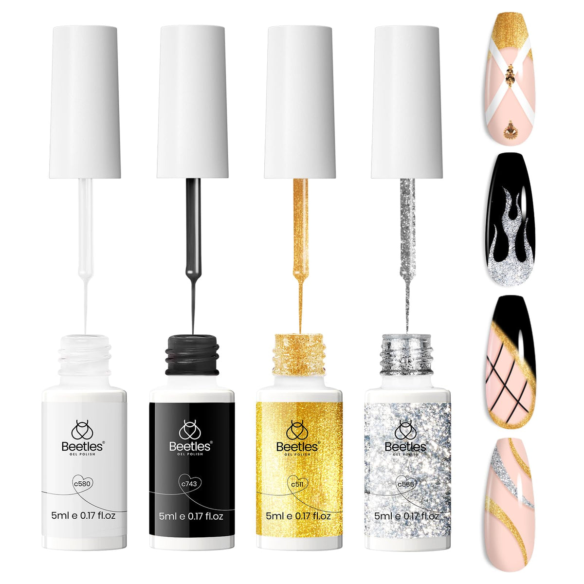 beetles front packaging showing four liner gels and compact set benefits