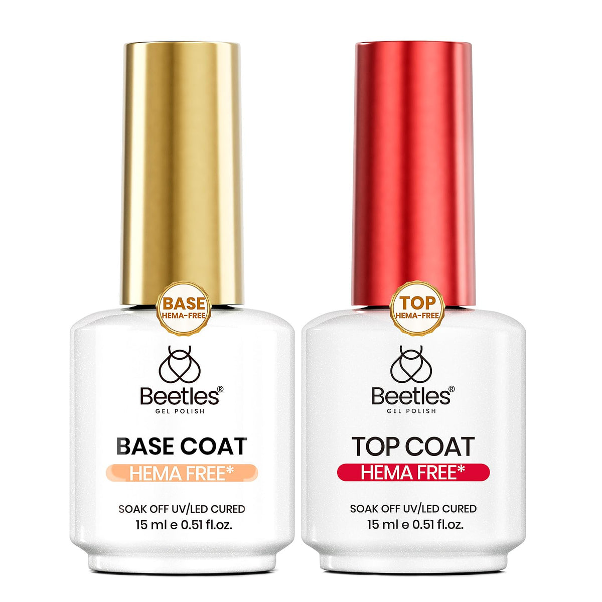 Beetles front packaging showing both 15ml base and top coat with clean branding and benefits