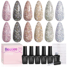 beetles front packaging showing six glitter gel bottles and stickers for gifting