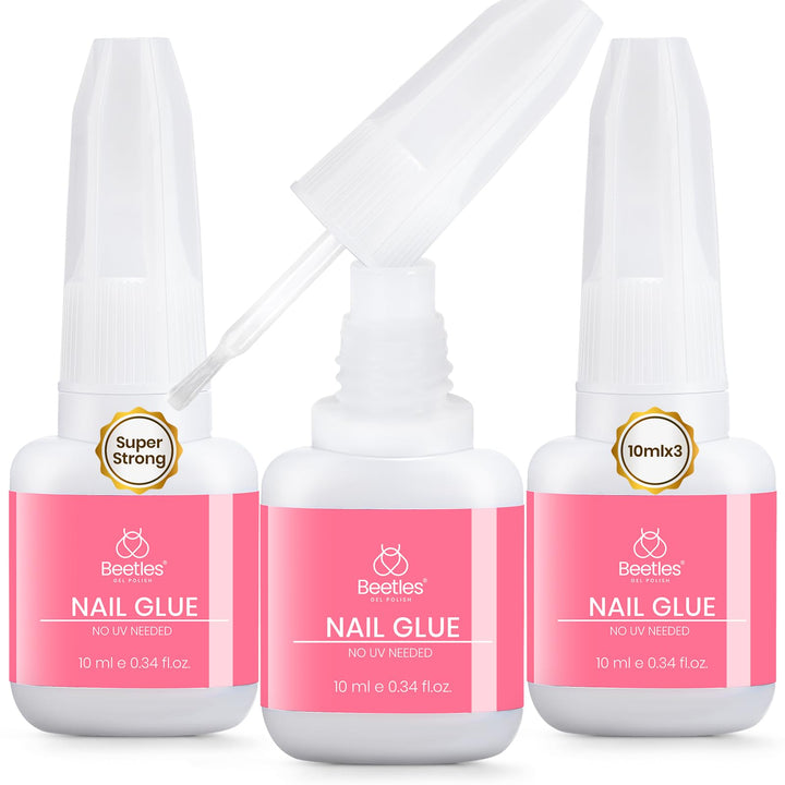 beetles front packaging showing three glue bottles and quick-dry benefit