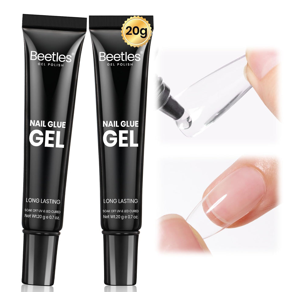 beetles front packaging showing glue gel and labeling, clear presentation and brand trust