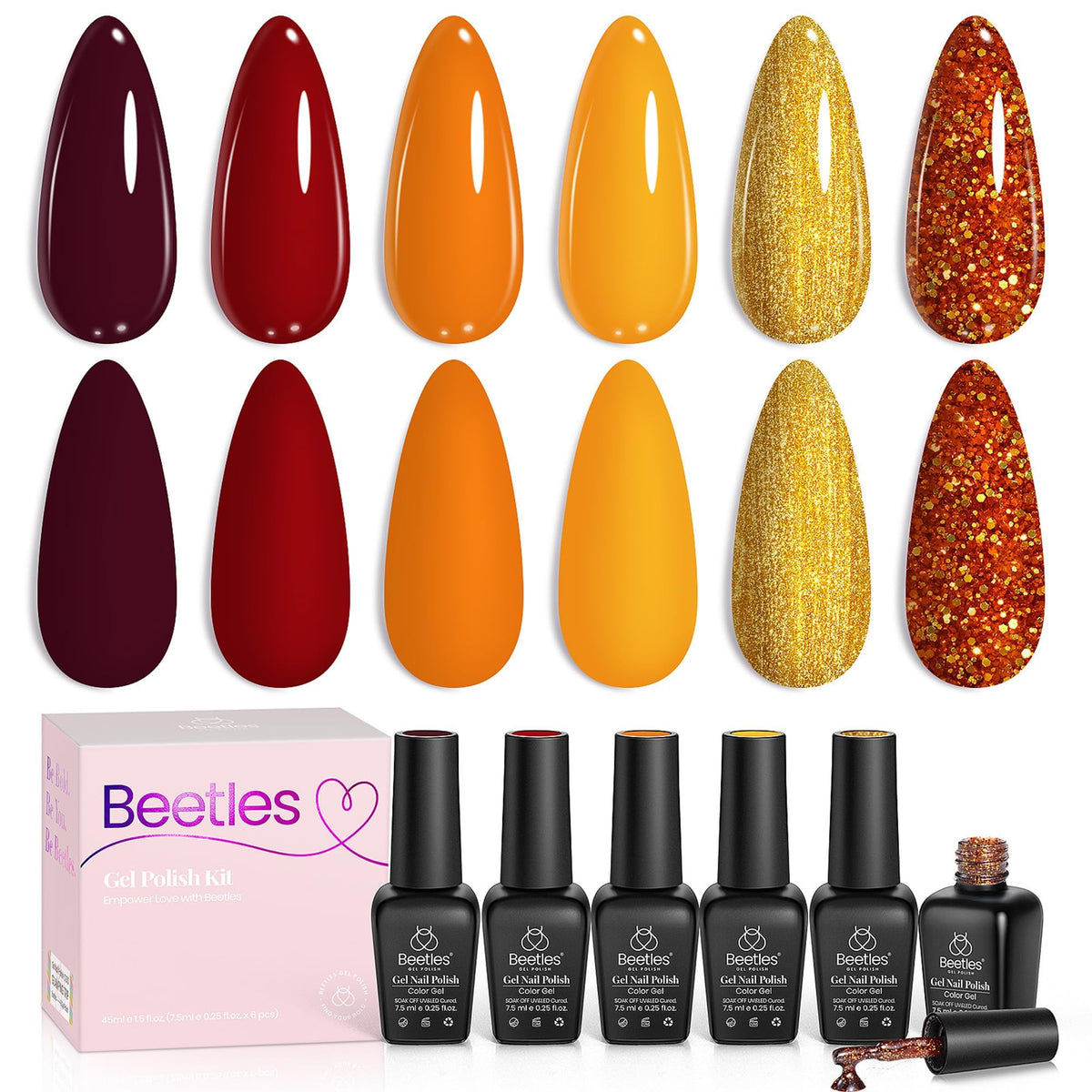 Beetles front packaging displaying the Golden Blessing six-color gel kit and benefits