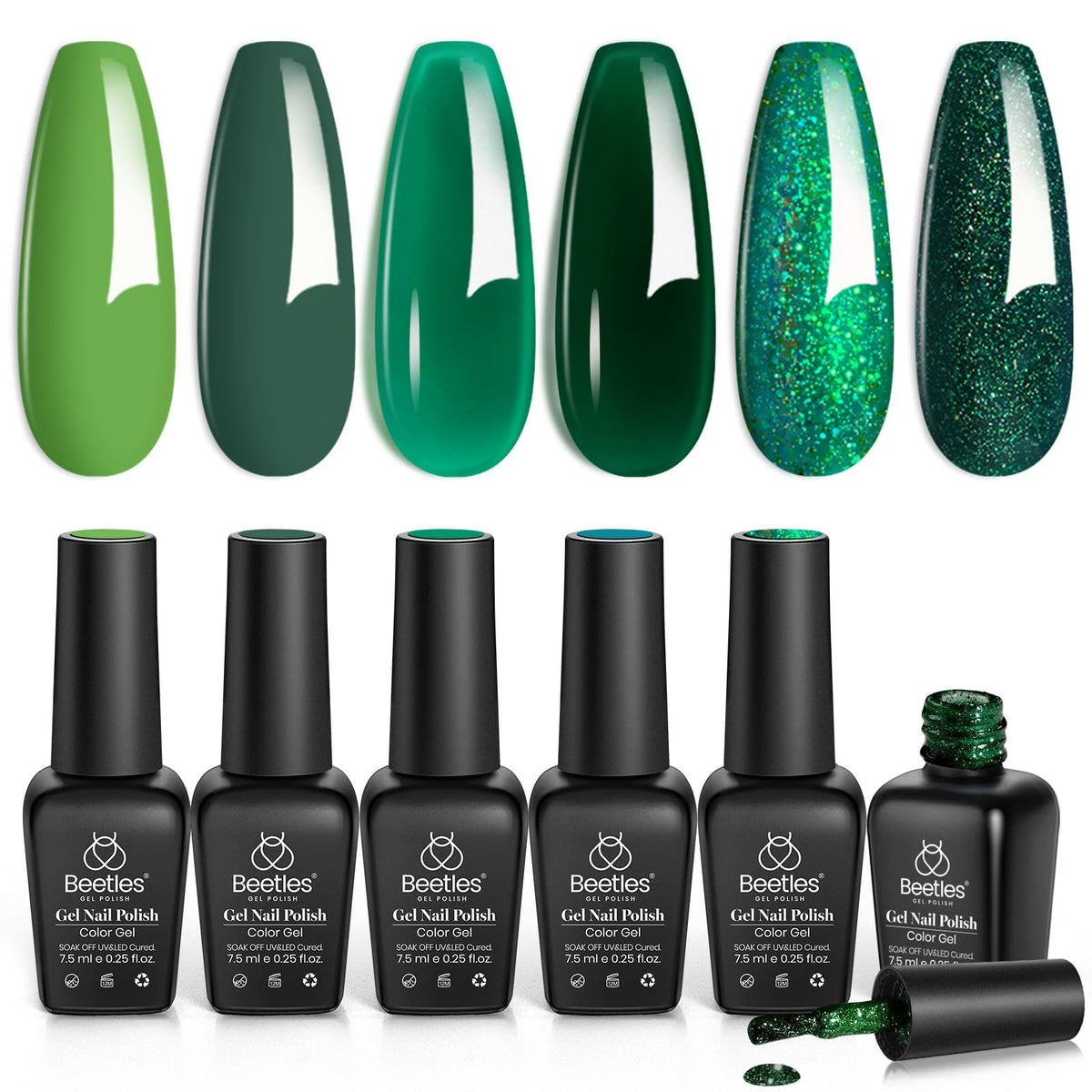 beetles front packaging green set showing all six bottles and box for quick selection