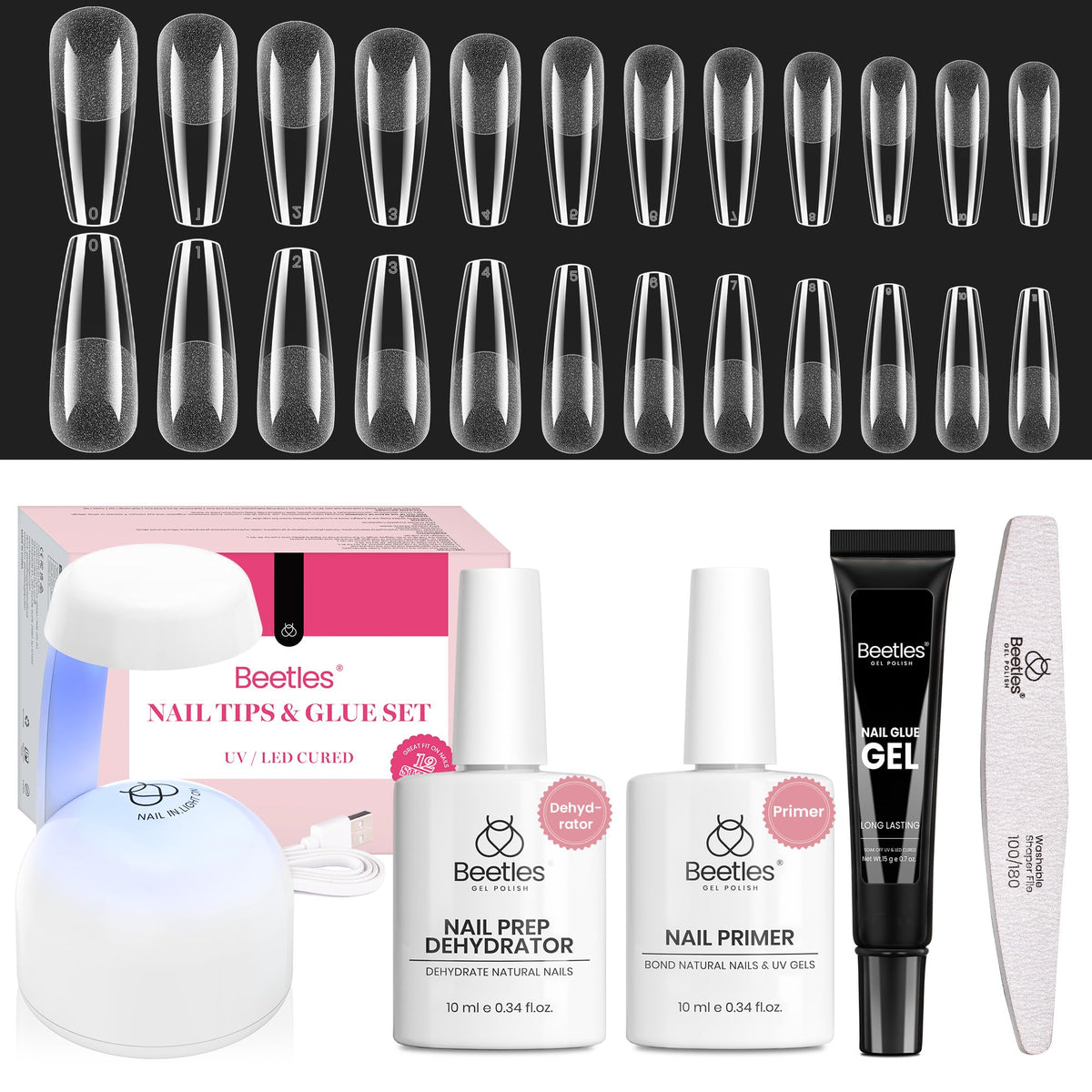 Beetles Gel Polish front packaging showing full long coffin kit, great for complete at-home sets