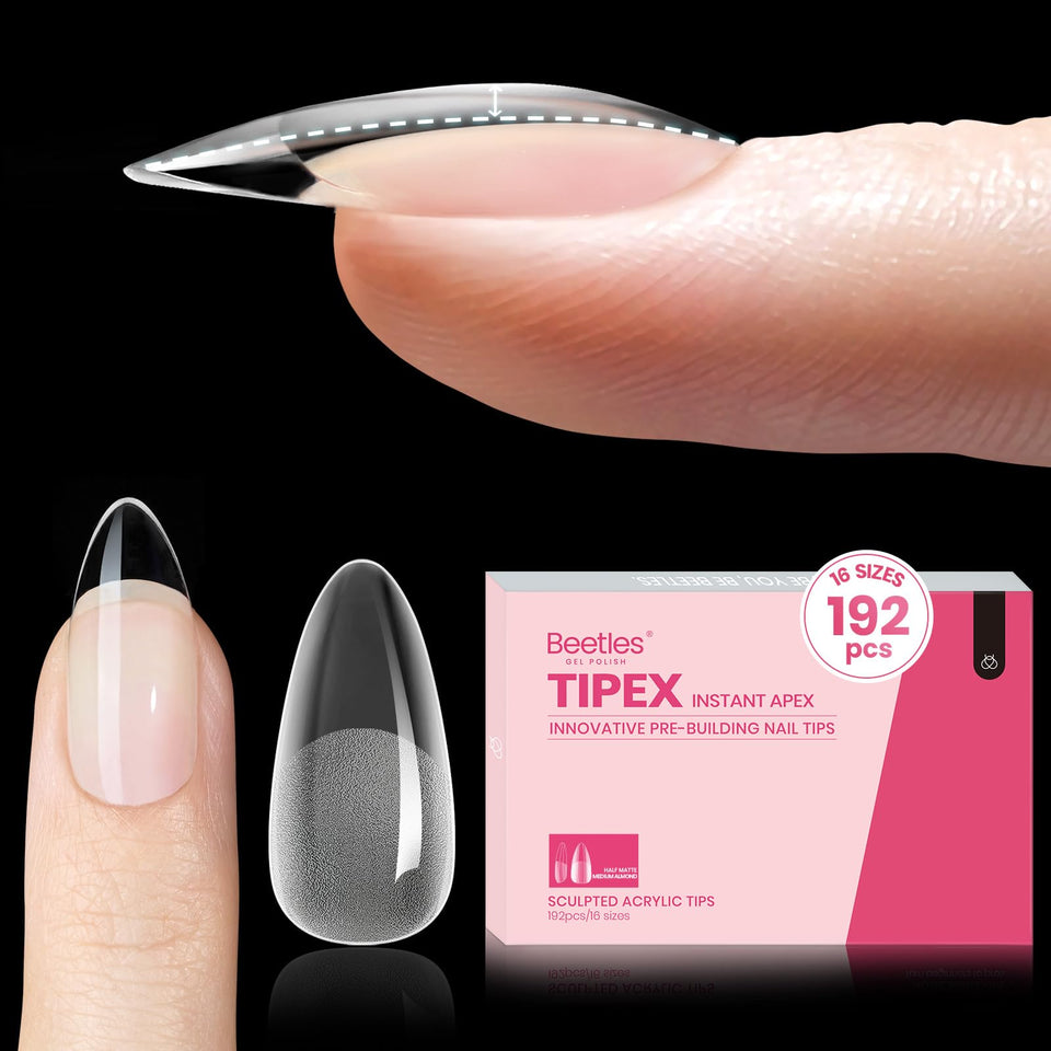 Beetles Gel Polish front packaging showing 192 tips and size chart benefit convenience