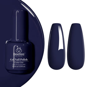 Beetles Gel Polish front packaging showing midnight navy color and benefits