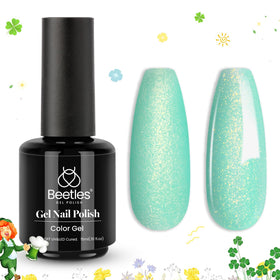 beetles front packaging showing bottle and mint green glitter polish benefit visible branding