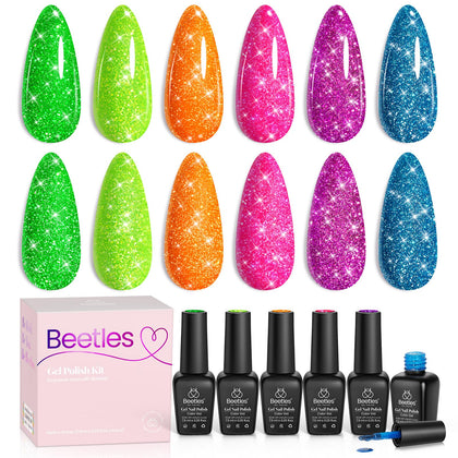 Beetles front packaging showing Neon Carnival six-color set and bright shimmer benefit