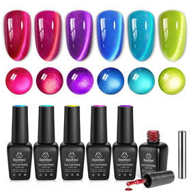 Beetles front packaging shows six neon cat eye gels and magnetic tool for vibrant results
