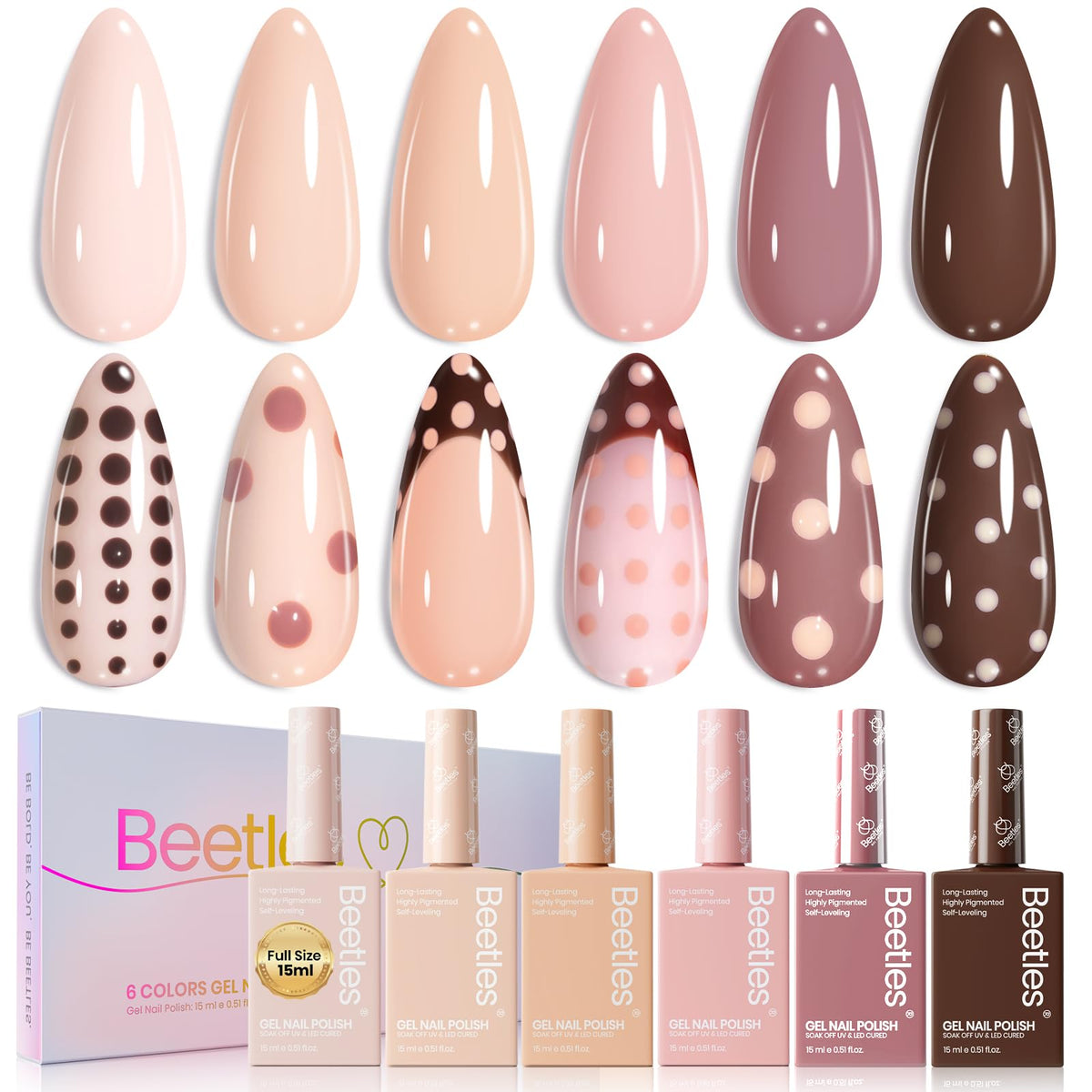 beetles front packaging showing six nude gel bottles and neat layout for gifting