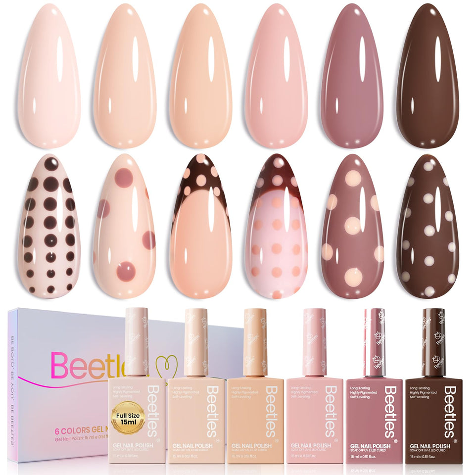 beetles front packaging showing six nude gel bottles and neat layout for gifting